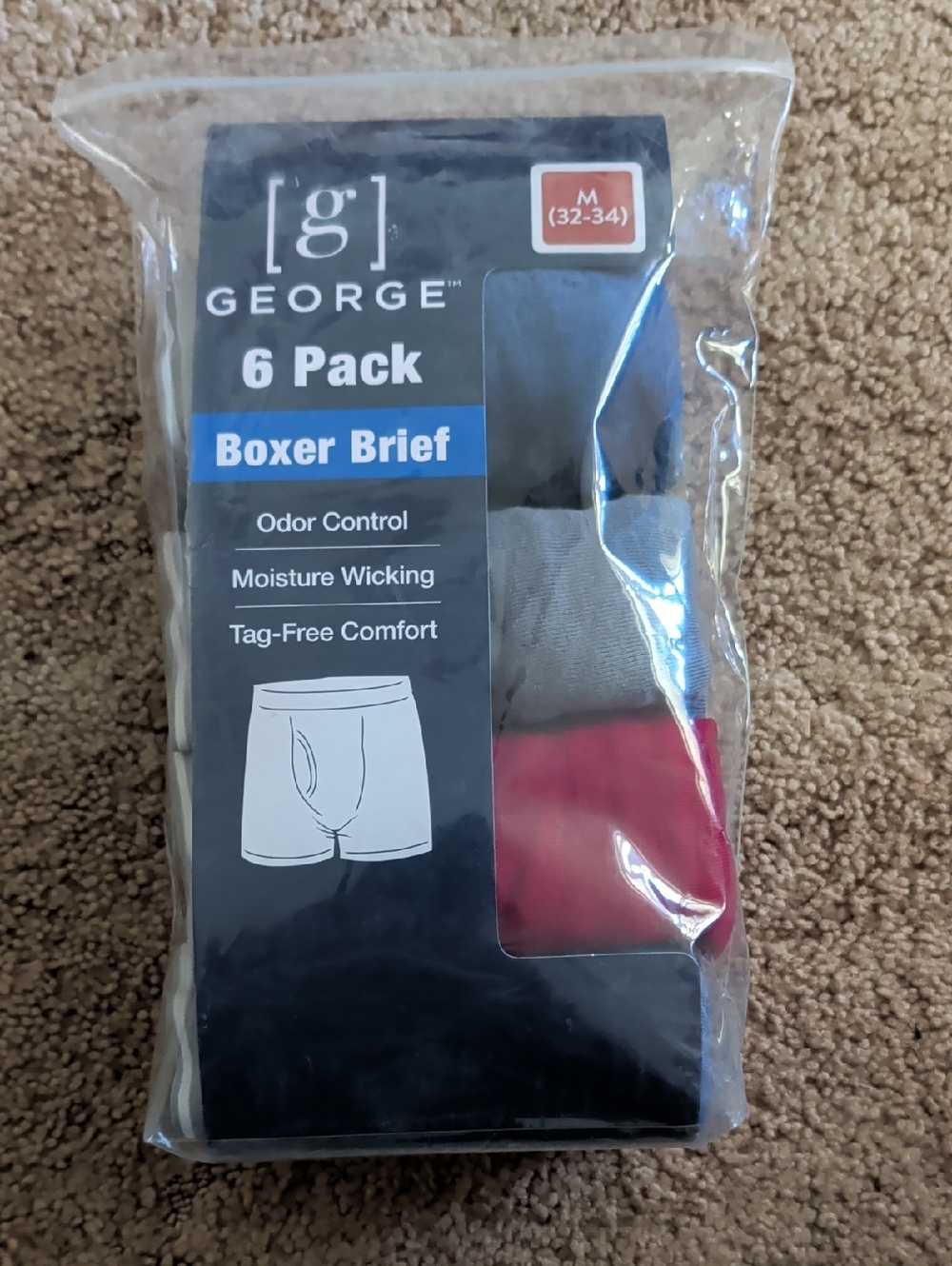George Men's 5-Pack Of Boxer Briefs - Medium - Black, Gray, Red, Blue